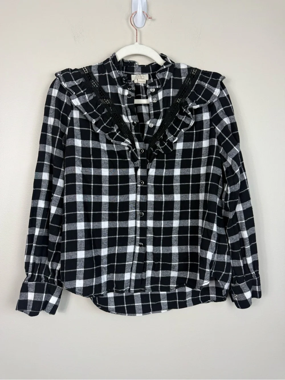 Kate Spade Top Small Black White Plaid Ruffle Button-Up Top Preppy Office Work